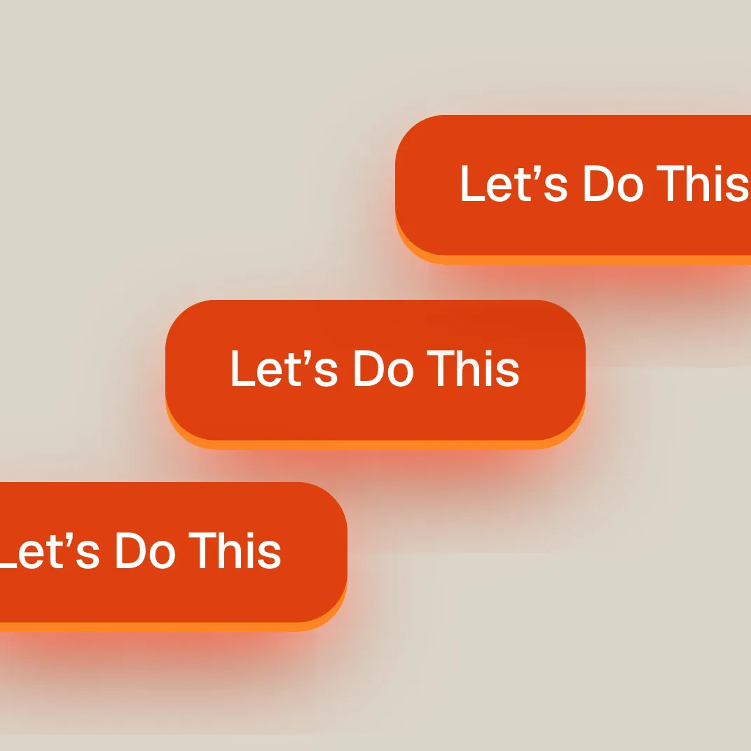 Three orange MoreMarkets buttons reading Let's Do This, drifting in staggered rows, one pressed at a time.