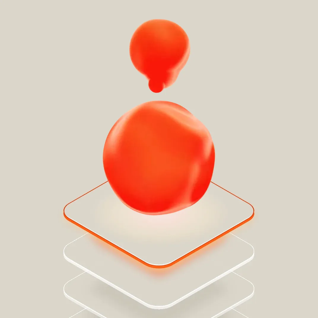 A lava sphere resting on a stack of glass platforms; a bud grows on top, pinches off and rises away as a drop.
