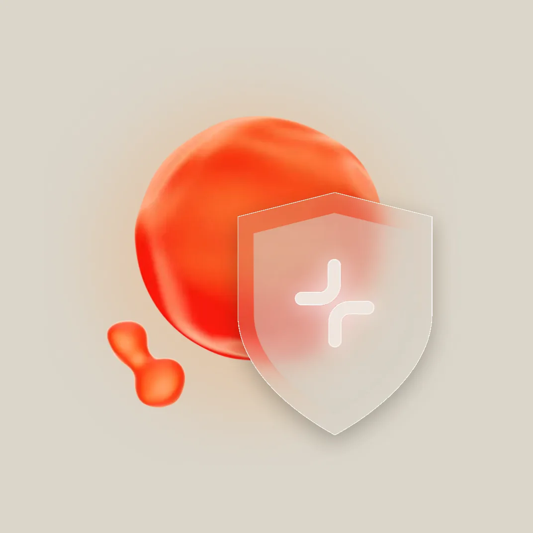 The MoreMarkets plus on a frosted glass shield, with a living lava sphere moving behind the glass and a lava drop floating beside it.