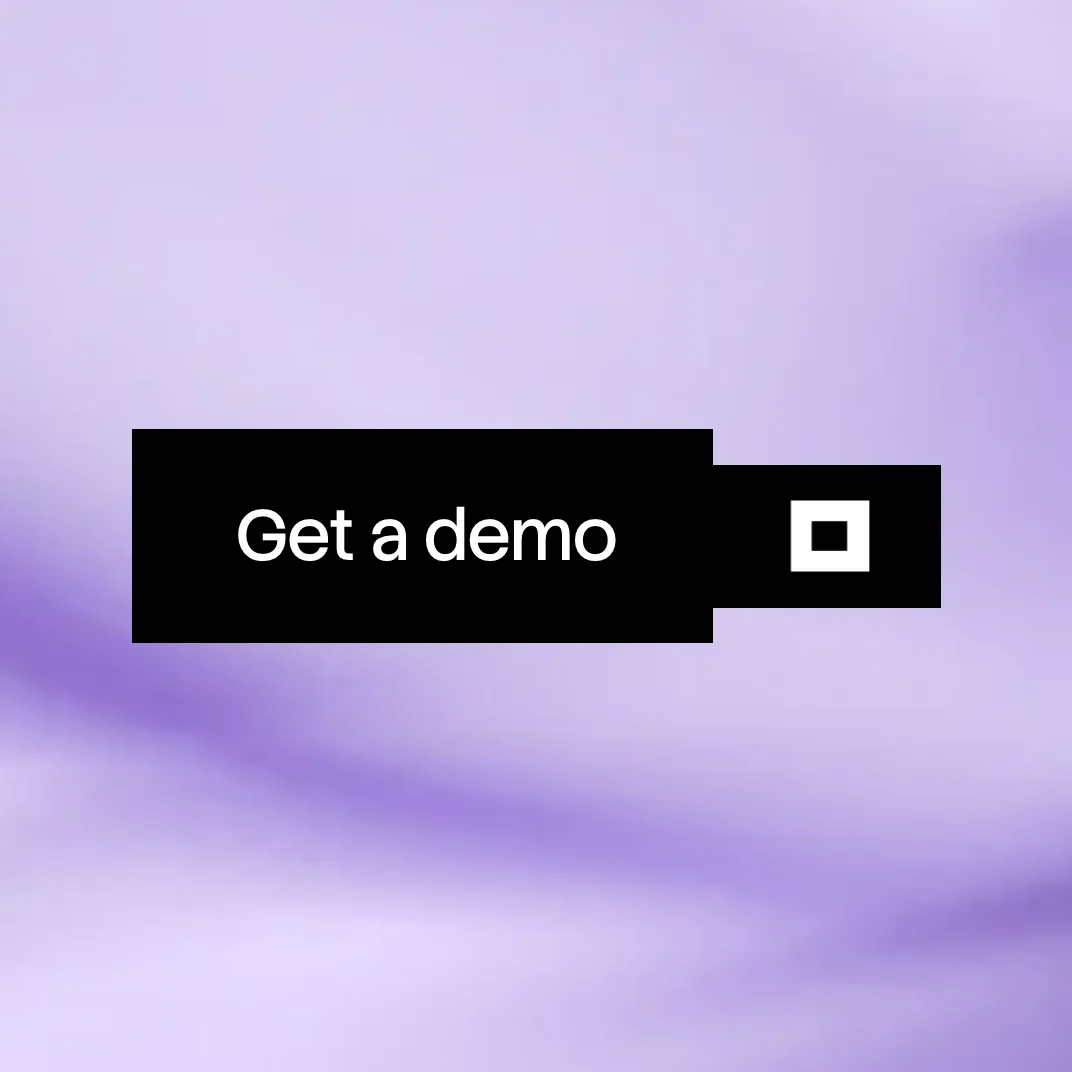 The Get a demo button on violet clouds, its tab sliding out