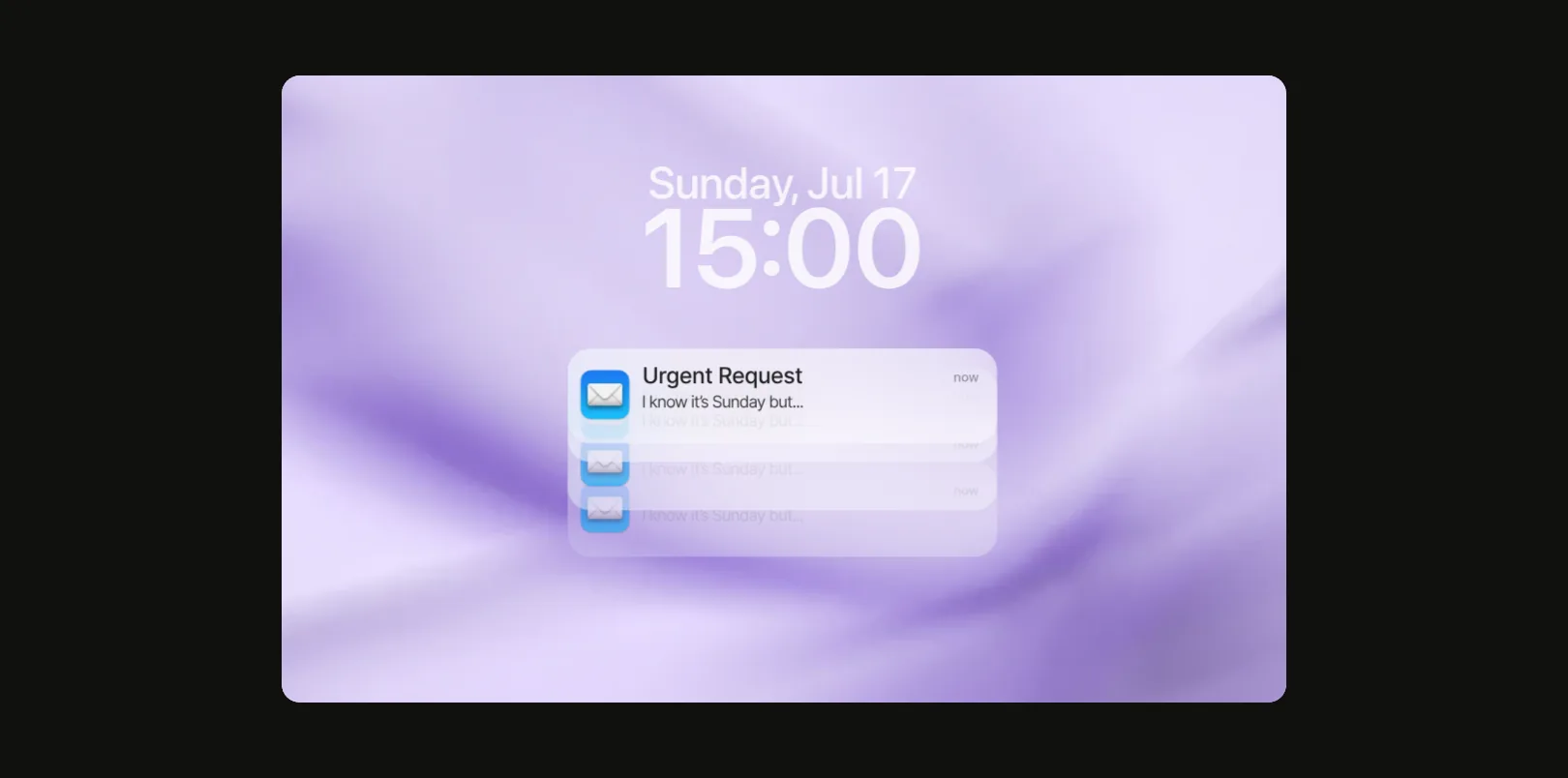 A lock screen on Sunday, Jul 17 at 15:00: urgent client email notifications stack up