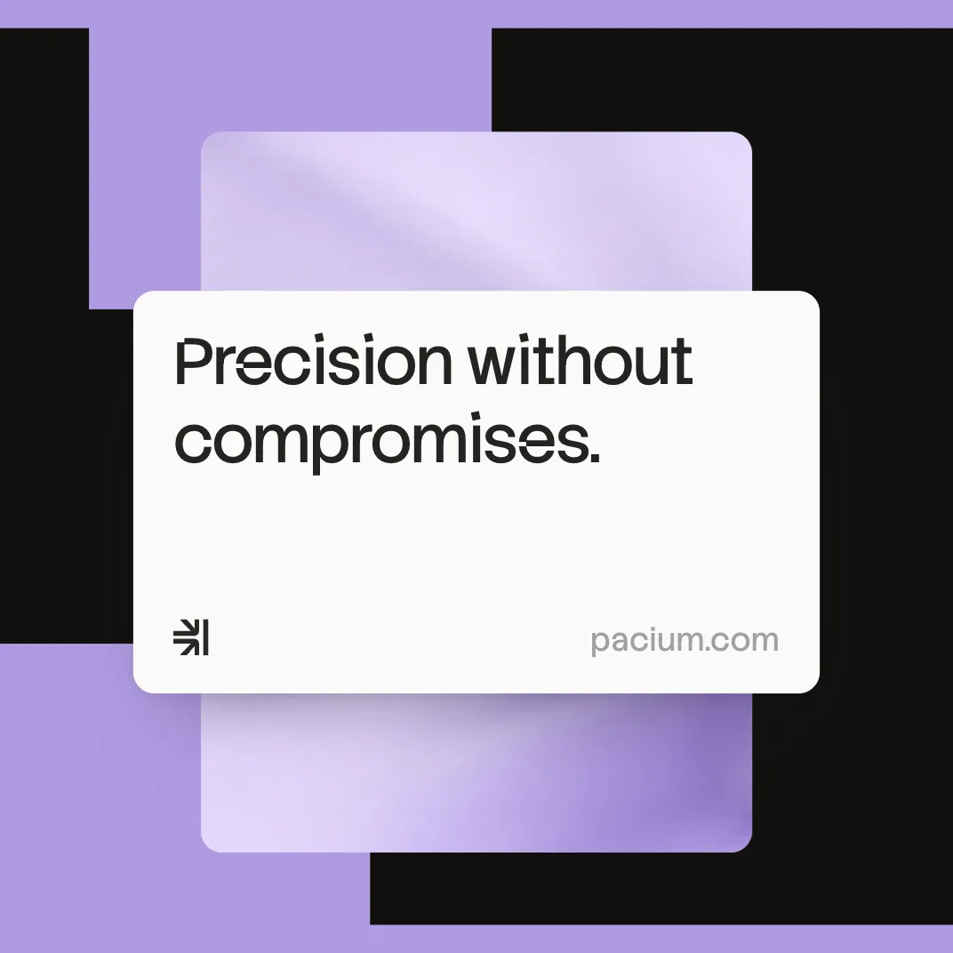 Precision without compromises: black and violet bars slide in step by step and a white card rises over them