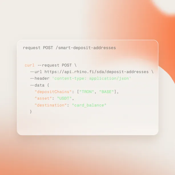 An API request to create smart deposit addresses