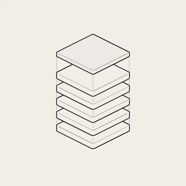 An isometric stack in exploded view