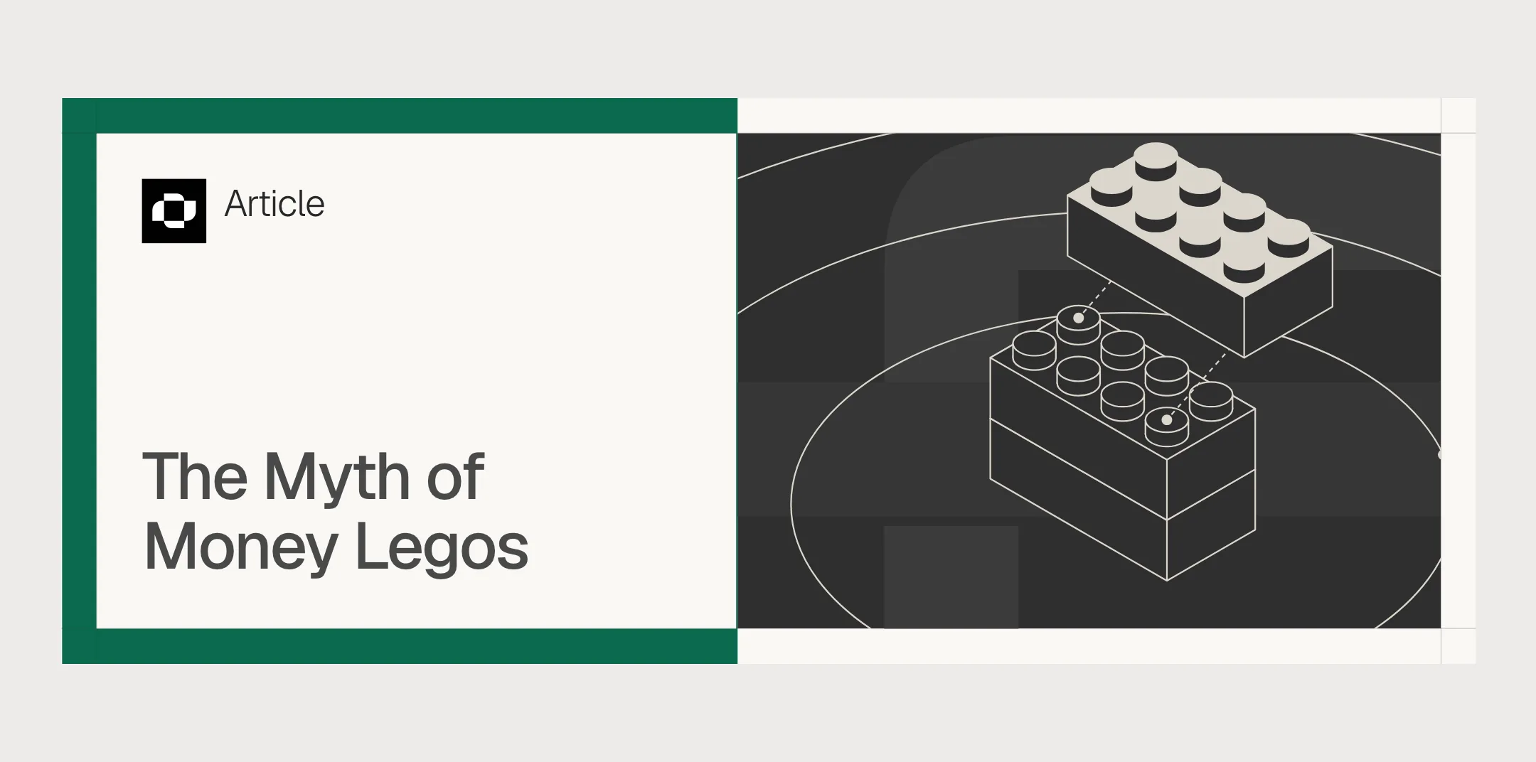 The Myth of Money Legos: the top brick slides down its guides, clicks onto the studs, then pops back off.
